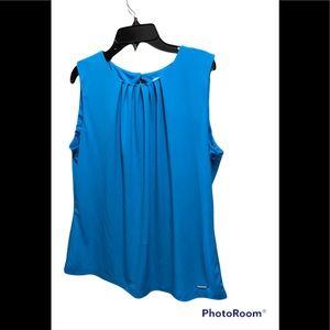 Calvin Klein Sleeveless Floral Blouse Pleated Neckline EUC